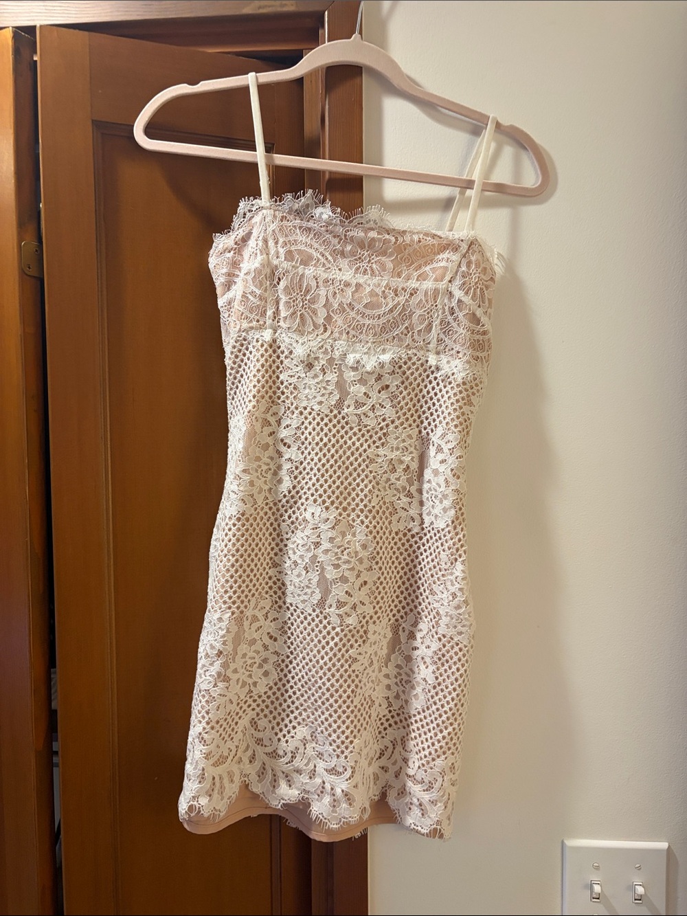 MAJORELLE Blush Lace Mini Slip Dress